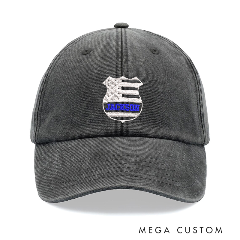 Personalized Police Embroidered Baseball Cap with Custom Name and Badge Thin Blue Line Design Unique Gift for Law Enforcement Officers