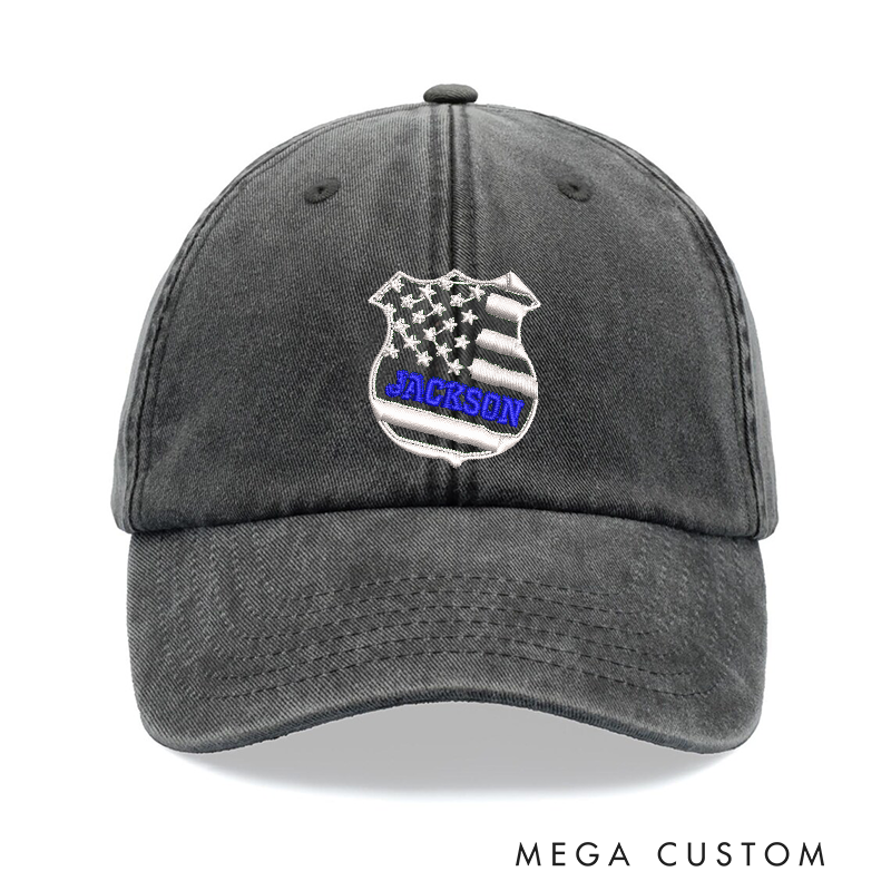 Personalized Police Embroidered Baseball Cap American Flag Badge Design Unique Gift for Law Enforcement Officers
