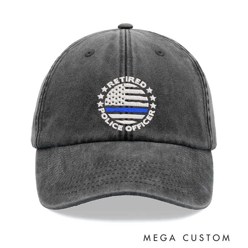 Retired Police Officer Embroidered Baseball Cap Thin Blue Line American Flag Design Gift for Retired Law Enforcement Officers