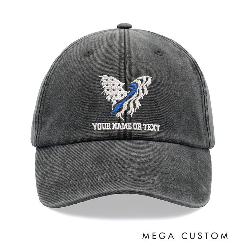 Personalized Police Embroidered Baseball CapThin Blue Line Angel Wing Design Unique Gift for Law Enforcement Officers