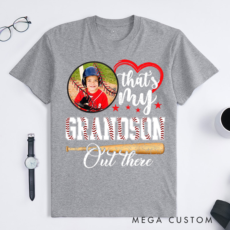 Personalized Baseball Fan Family Support T-Shirt with Photo and Baseball Bat Artwork   