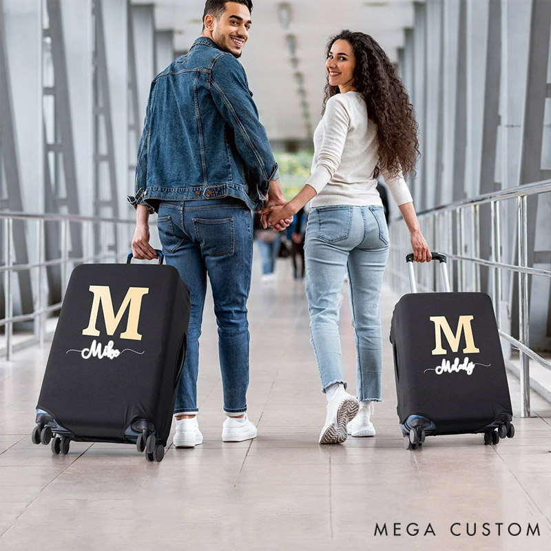 Personalized Initial Elastic Luggage Cover Protector Fits 18-32 Inches Suitcase with Name Travel Accessory Gift for Traveler