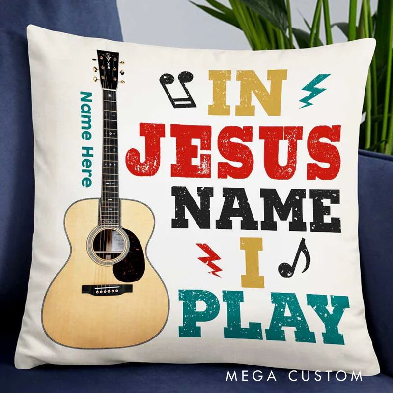 Personalized Name Throw Pillow in Jesus Guitar Name I Play Pillow for Music Lover Guitar Lovers Custom Gift