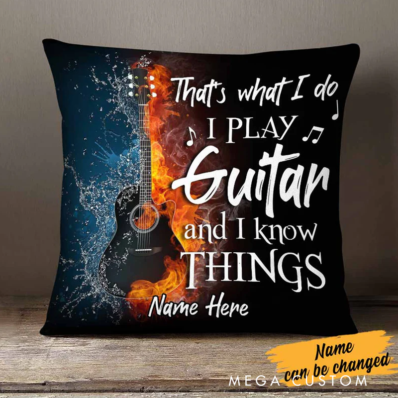 Personalized Name Throw Pillow That's What I Do I Play Guitar and I Know Things Pillow for Music Lover Guitar Lovers Custom Gift