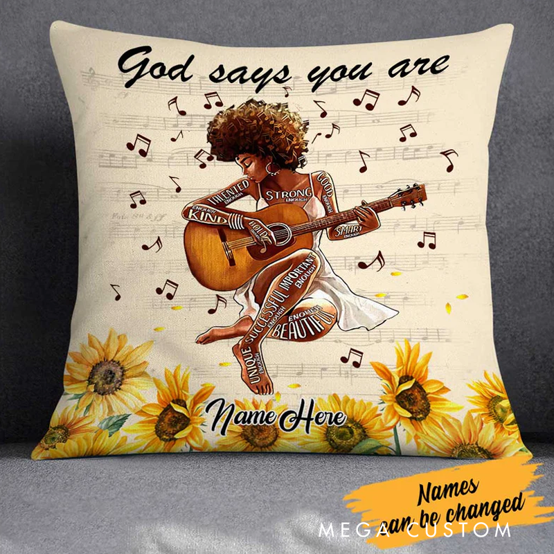 Personalized Name God Says You Are Guitar Girl Pillow
