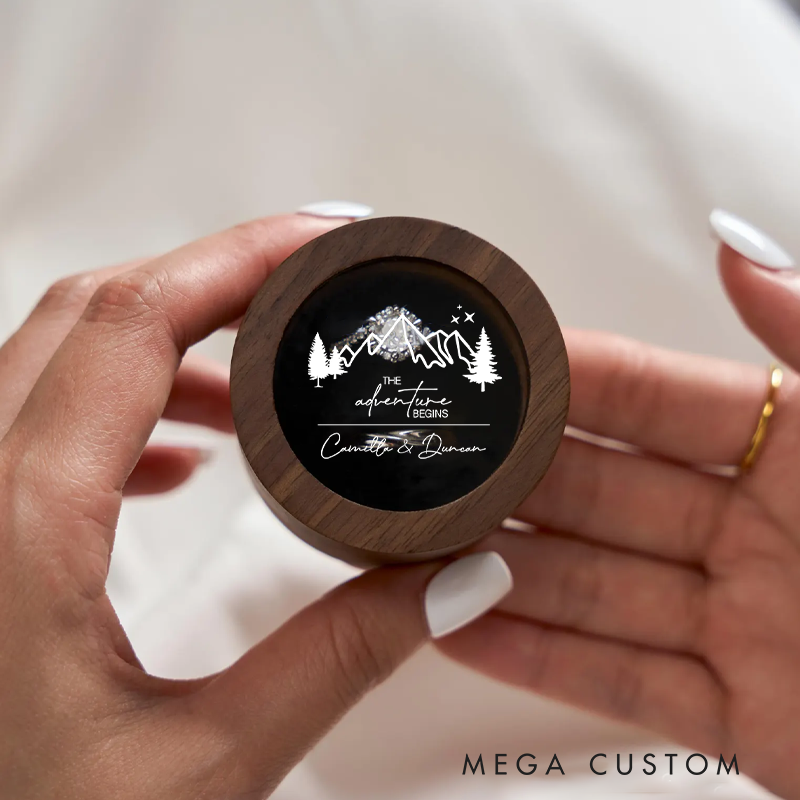 Personalized Wooden Ring Box with Name Custom Ring Box the Adventure Begins Couple Gift
