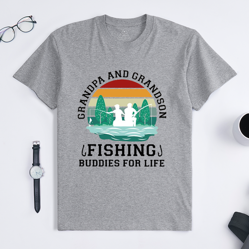Funny Fishing T-Shirt Fishing Gifts Buddies for Life Design Comfortable Cotton T-Shirt Perfect Gift for Fishing Enthusiasts and Family Bonding