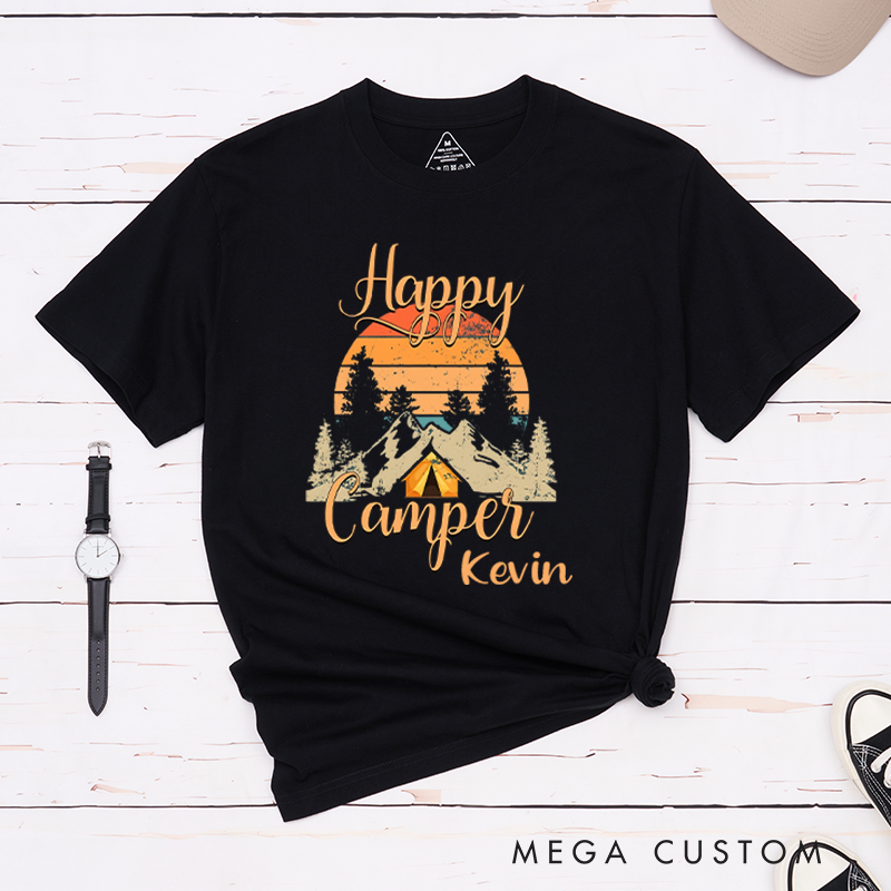 Personalized Happy Camper Hiking Travel T-Shirt Camping Life Nature Lover shirt Gift for Outdoors Adventure