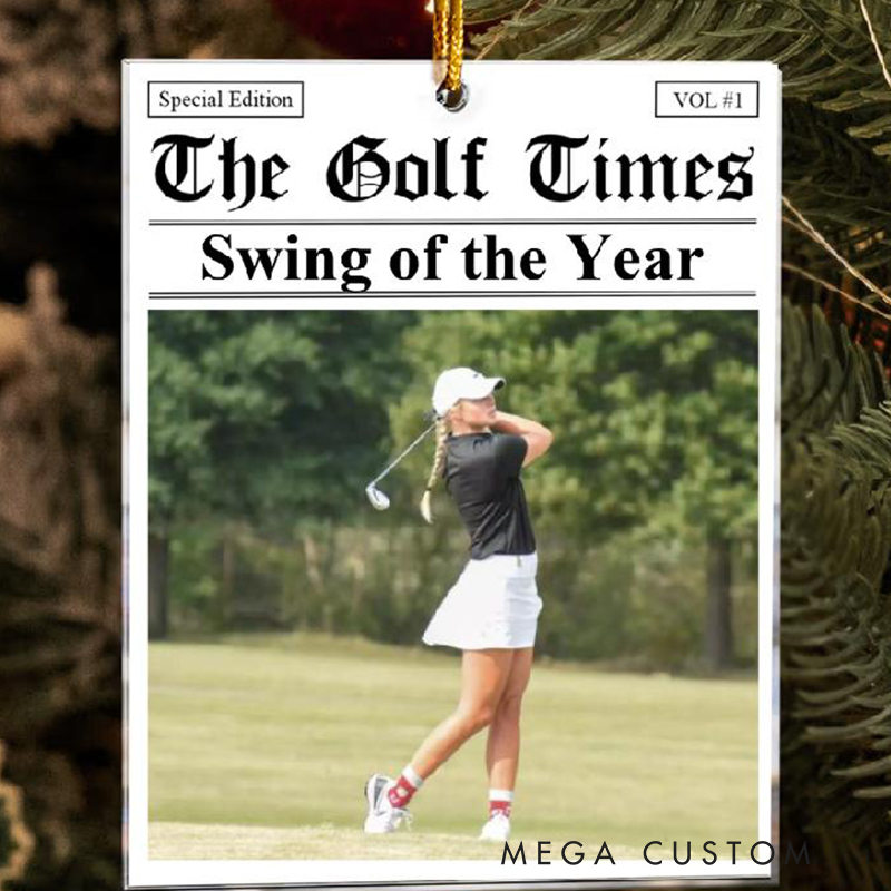 Personalized "The Golf Times" Ornament Featuring Custom Photo and Text  