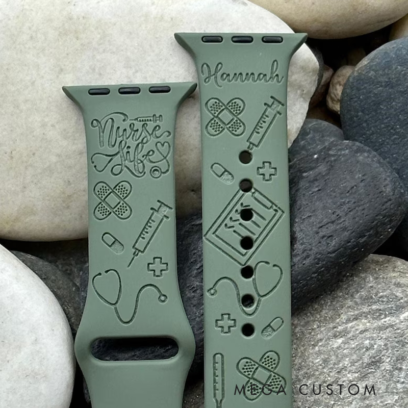 Personalized Nurse-Themed Silicone Watch Band Apple Watch Band Engraved Apple Watch Band Custom Name Watch Band