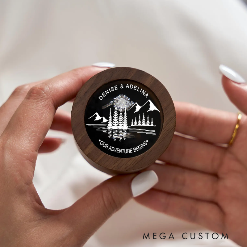 Personalized Wood Ring Box with Name Our Adventure Begins Couple Ring Box Ring Bearer Box Gift for Couple Outdoor