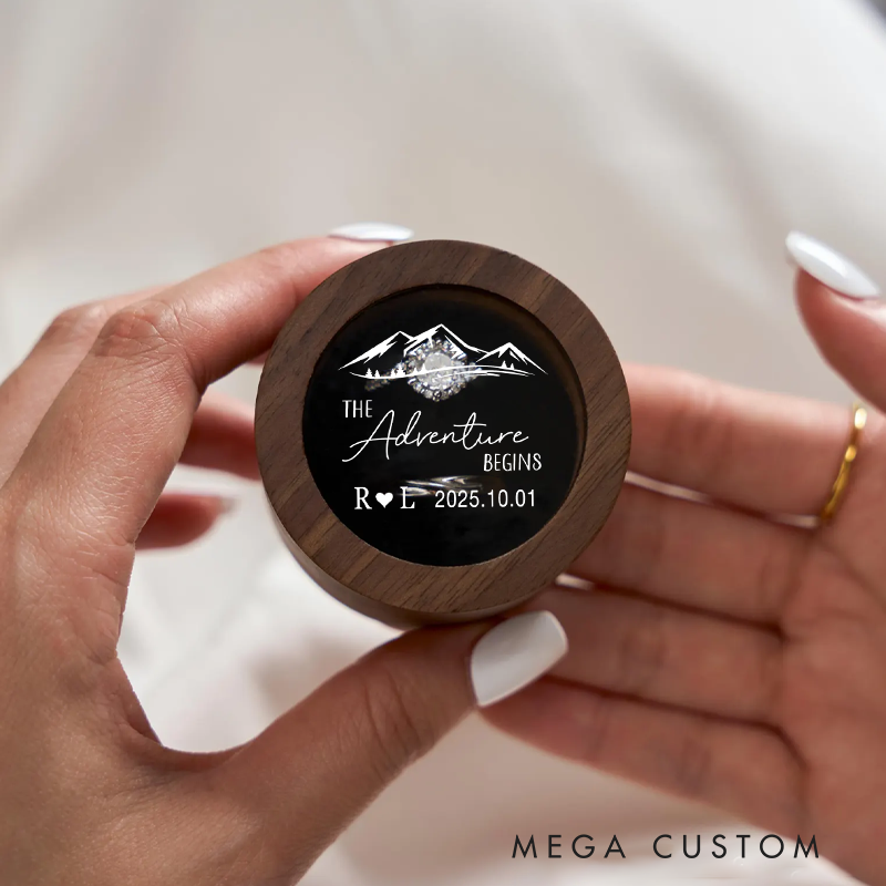 Personalized Wood Ring Box Custom Ring Box Outdoor Adventures Couple Ring Box Jewelry Box Gift for Couple
