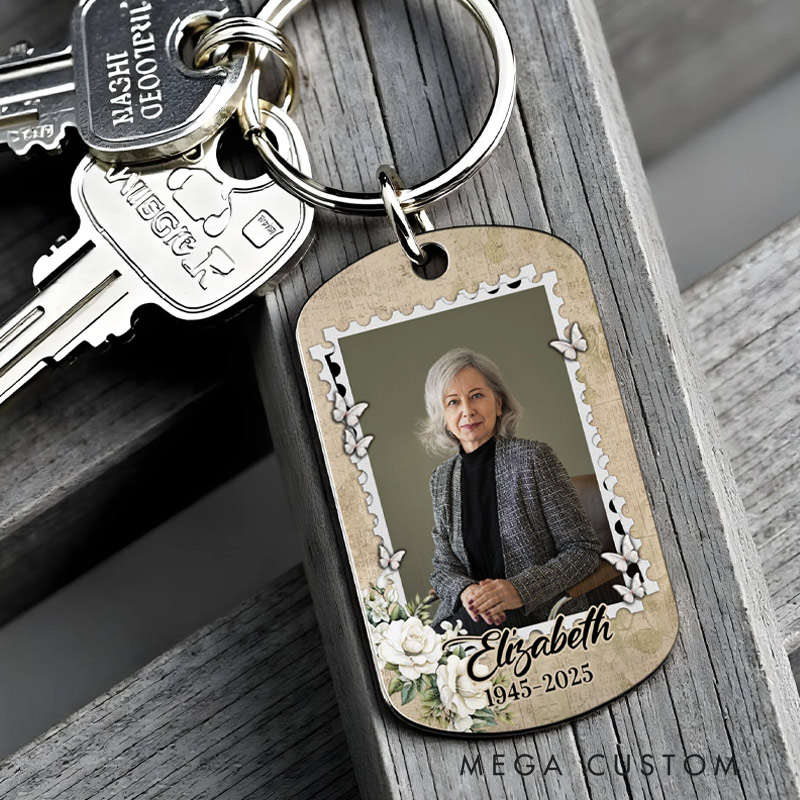 Personalized Memorial Keychain You Left Me Beautiful Memories Flowers and Butterflies Keychain Remembrance Gift for Loss of Loved One