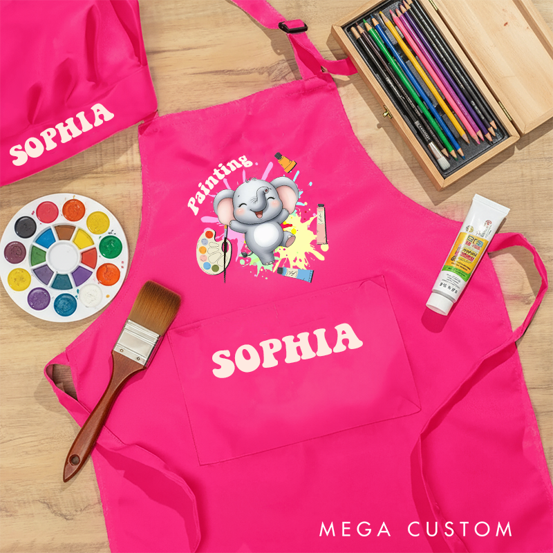 Personalized Cute Animal Kids Art Apron Fantasy Unicorn Kid Apron Chef Hat Set with Name Cooking Handcraft Activities Birthday Holiday Gift for Kids