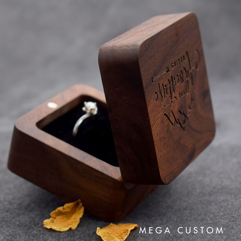 Personalized Wooden Ring Box Custom Jewelry Box Ring Bearer Box Engraved Double Ring Box Gift for Couple Outdoor
