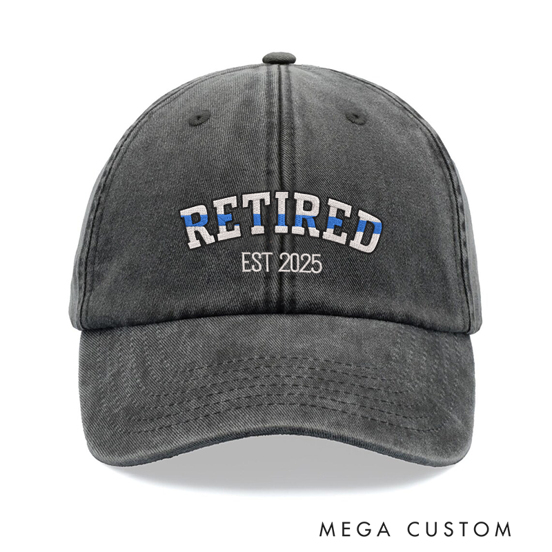 Personalized Retired Police Embroidered Baseball Cap with Thin Blue Line Design Retirement Year Thoughtful Gift for Retired Officers