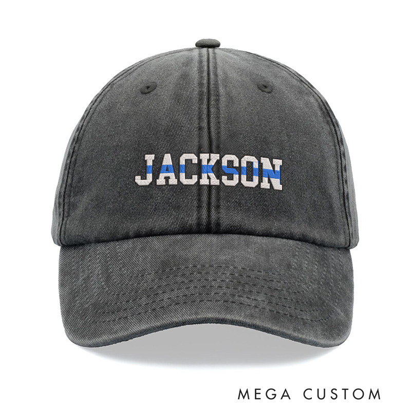Personalized Police Embroidered Baseball Cap with Custom Name and Thin Blue Line Design Classic Gift for Law Enforcement Officers