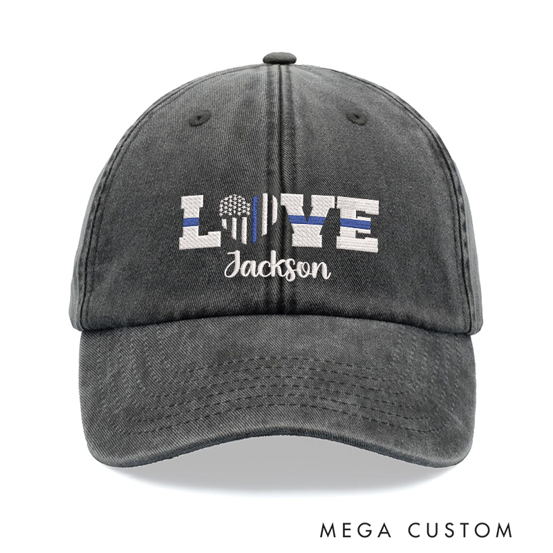 Personalized Love Police Embroidered Baseball Cap with Custom Name and Thin Blue Line Design Stylish Gift for Law Enforcement Supporters