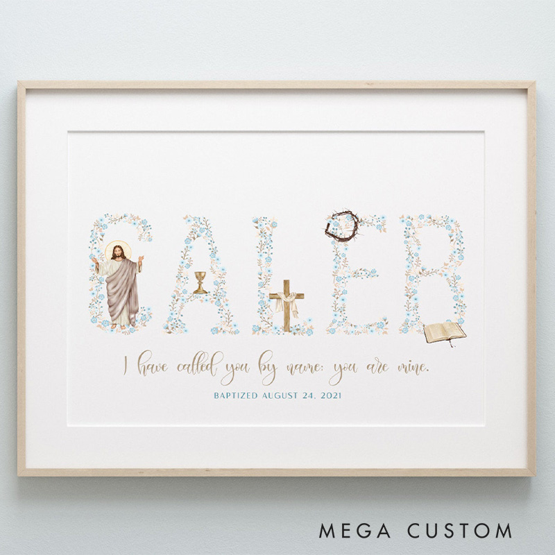 Personalized I Have Called You by Name You are Mine Baptism Frameless Poster with Name and Date Wall Decor Baptism Gift for Girl or Boy