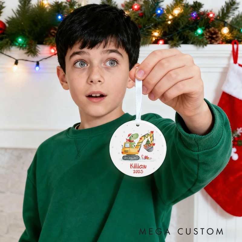 Personalized Cute Dinosaur Construction Vehicle Heart Circular Hanging Ornament Home Decor Christmas Gift 