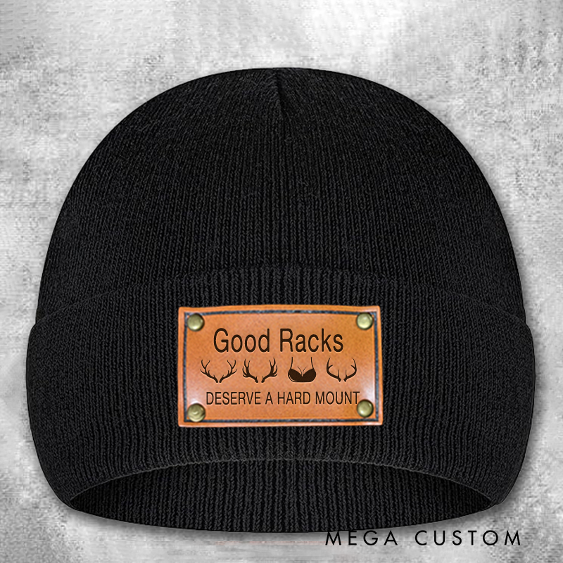 Personalized Leather Patch Beanie All Racks Matter Hat Hunting Winter Hat Gift for Hunter Husband Boyfriend