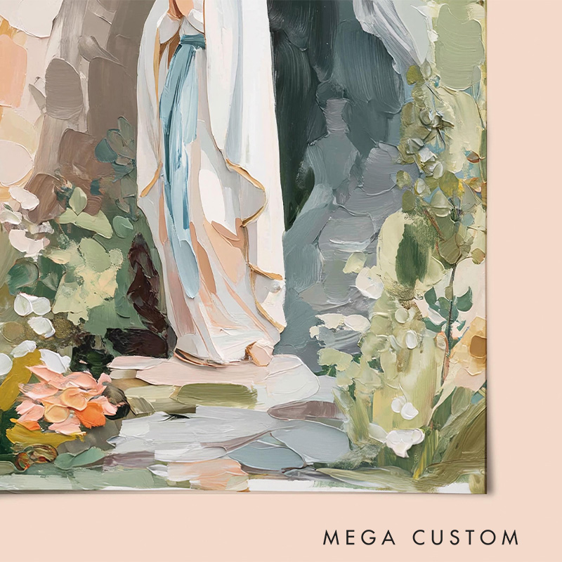 Personalized Our Lady of Lourdes Virgin Mary Catholic Modern Art Frameless Poster with Name Neutral Christian Wall Decor Gift for Her Blessed Mother