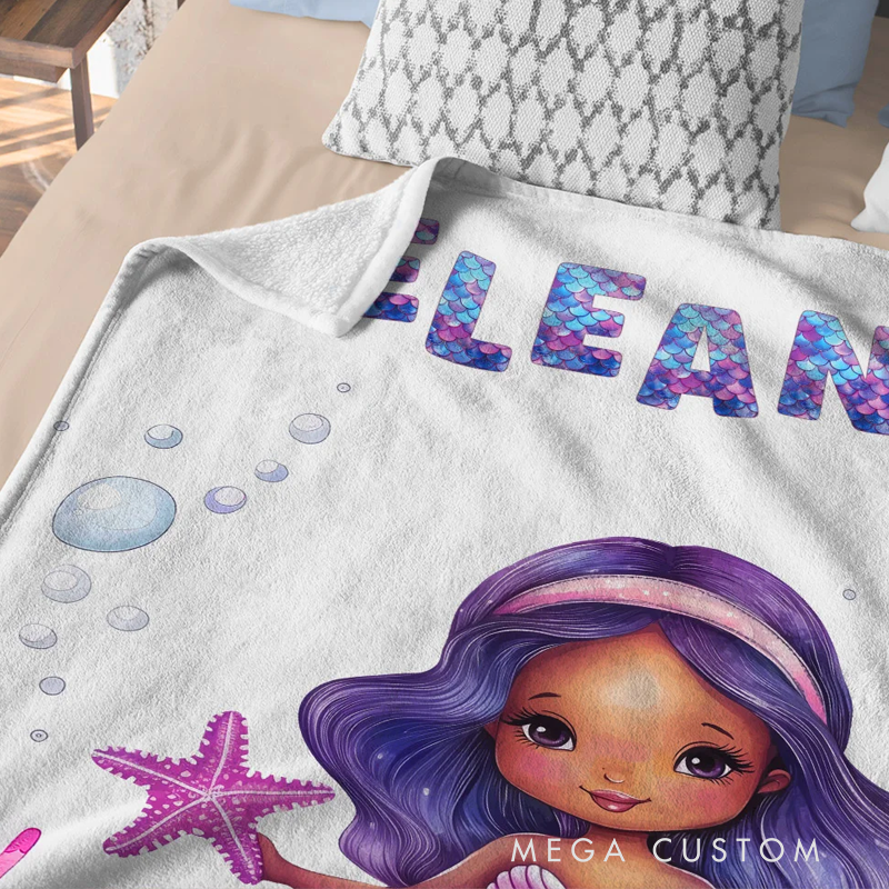Personalized Fantasy Mermaid Underwater World Soft Throw Blanket with Name Home Decor Birthday Gift for Girls