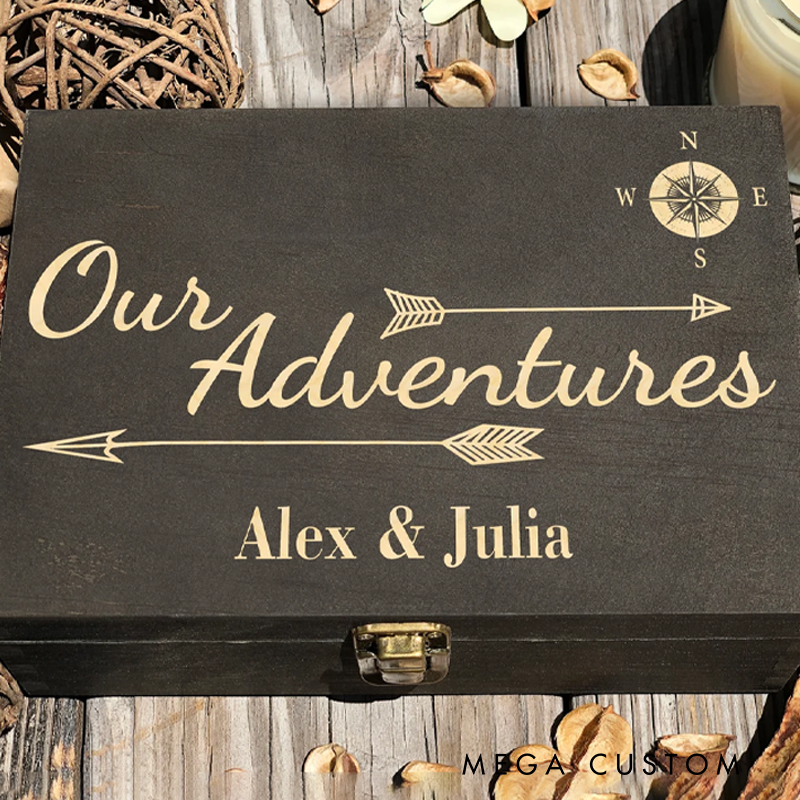 Personalized Wooden Keepsake Box Engraved Our Adventures Outdoor Anniversary Memory Box Wood Memory Box Gift for Outdoor Lover