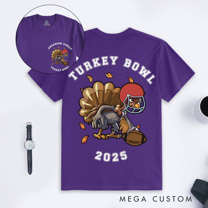 Personalized Turkey Bowl T-Shirt Custom Family Name and Year Thanksgiving Football Shirt