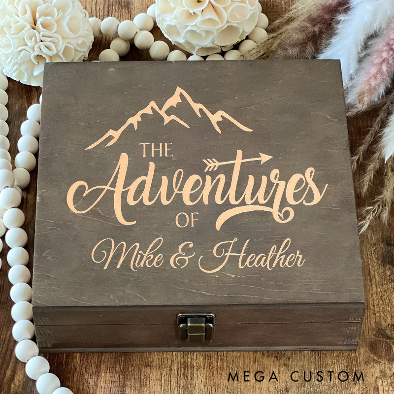 Personalized Wood Memory Box Engraved Wooden Keepsake Box Custom Gift Box Memory Chest Photo Box Gift for Outdoor Couple