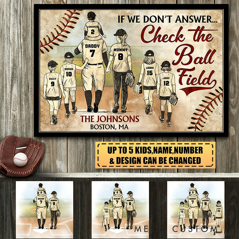 Personalized "Check the Ball Field" Baseball Family Wall Hangings with Custom Characters and Quote  