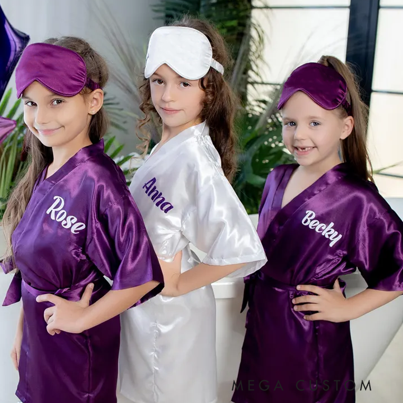 Personalized Spa Birthday Party Robes Custom Kids Satin Robes Sleepover Party Robes Girl Robe Birthday Gift