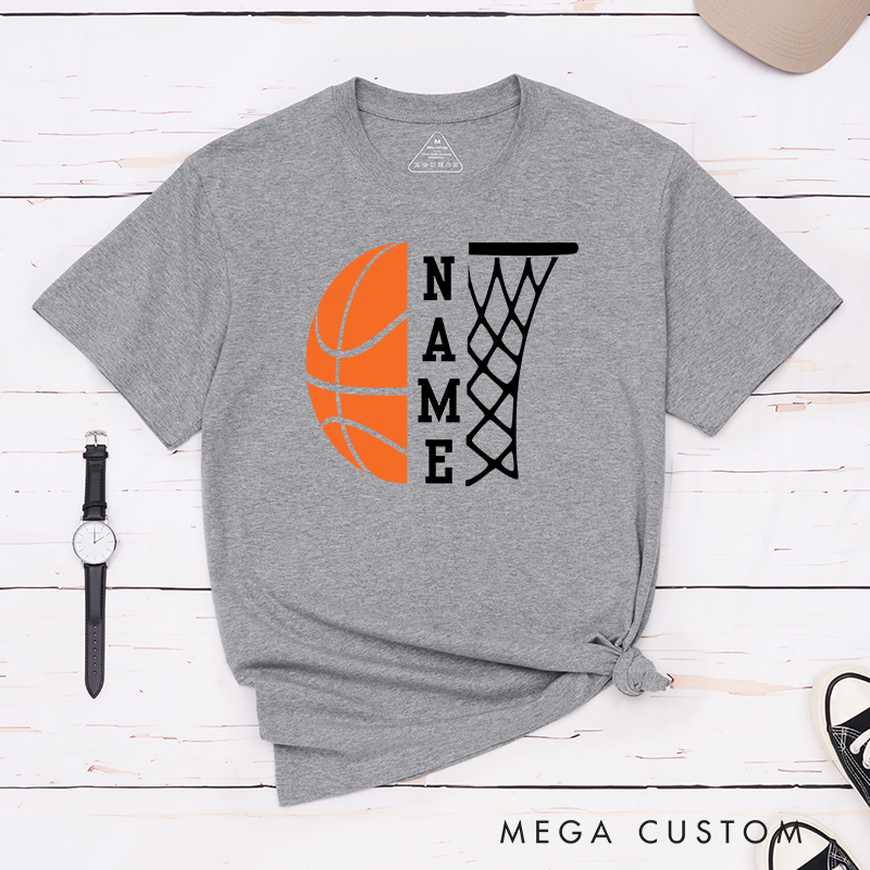 Personalized Basketball T-Shirt with Custom Name Featuring a Bold Basketball Graphic and Stylish Hoop Design for a Unique Sports Look