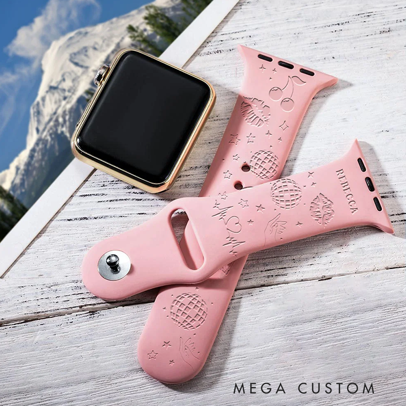 Personalized Retro Disco Ball Laser Printed for Apple Silicone Watch Band