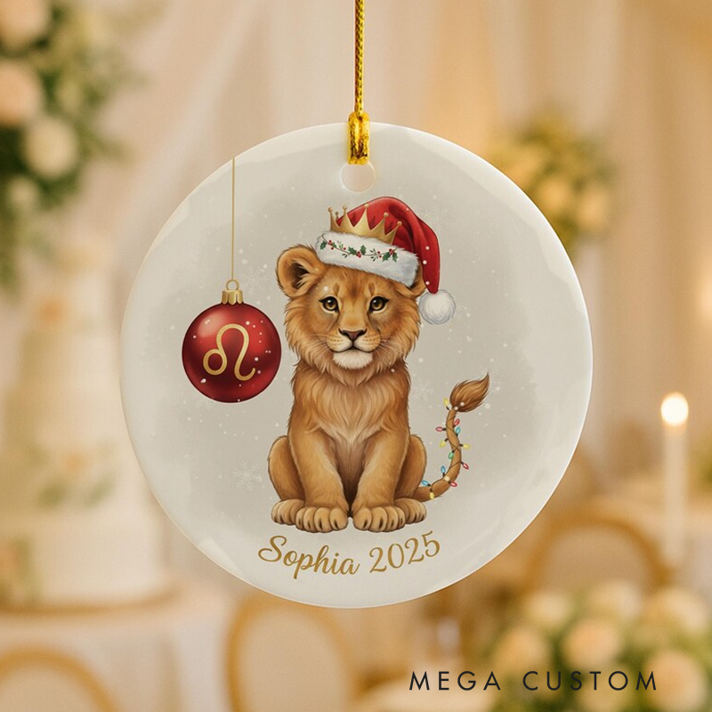 Personalized Ceramic Christmas Ornament Leo Zodiac Lion Christmas Decor Astrology Keepsake With Name Birthday Gift