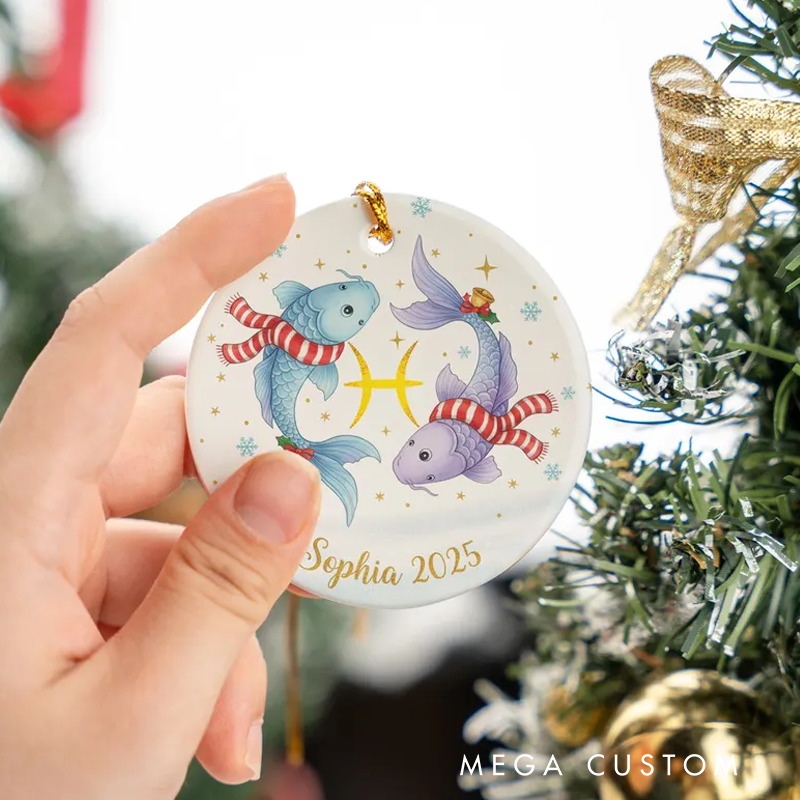 Personalized Ceramic Christmas Ornament Pisces Zodiac Sign Astrology Christmas Decoration With Name Birthday Gift