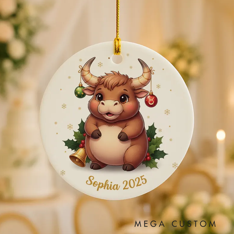 Personalized Taurus Christmas Ornament Ceramic Zodiac Bull Christmas Decoration Astrology Holiday Keepsake With Name Birthday Gift