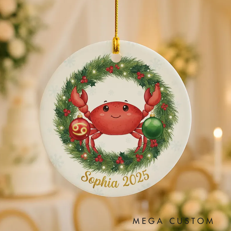 Personalized Cancer Christmas Ornament Ceramic Zodiac Crab Christmas Decoration Astrology Holiday Keepsake With Name Birthday Gift
