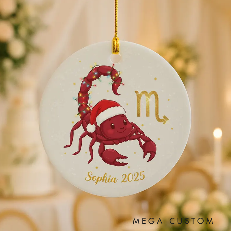 Personalized Ceramic Christmas Ornament Scorpio Zodiac Sign Christmas Tree Decoration With Name Birthday Gift