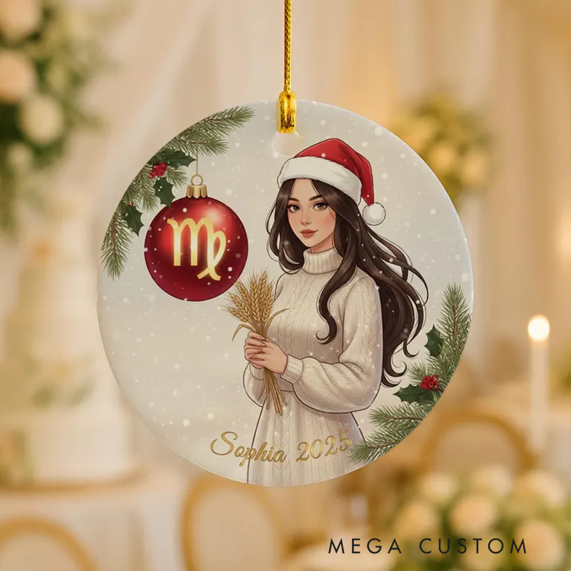 Personalized Ceramic Christmas Ornament Virgo Zodiac Girl Christmas Tree Decoration With Name Birthday Gift