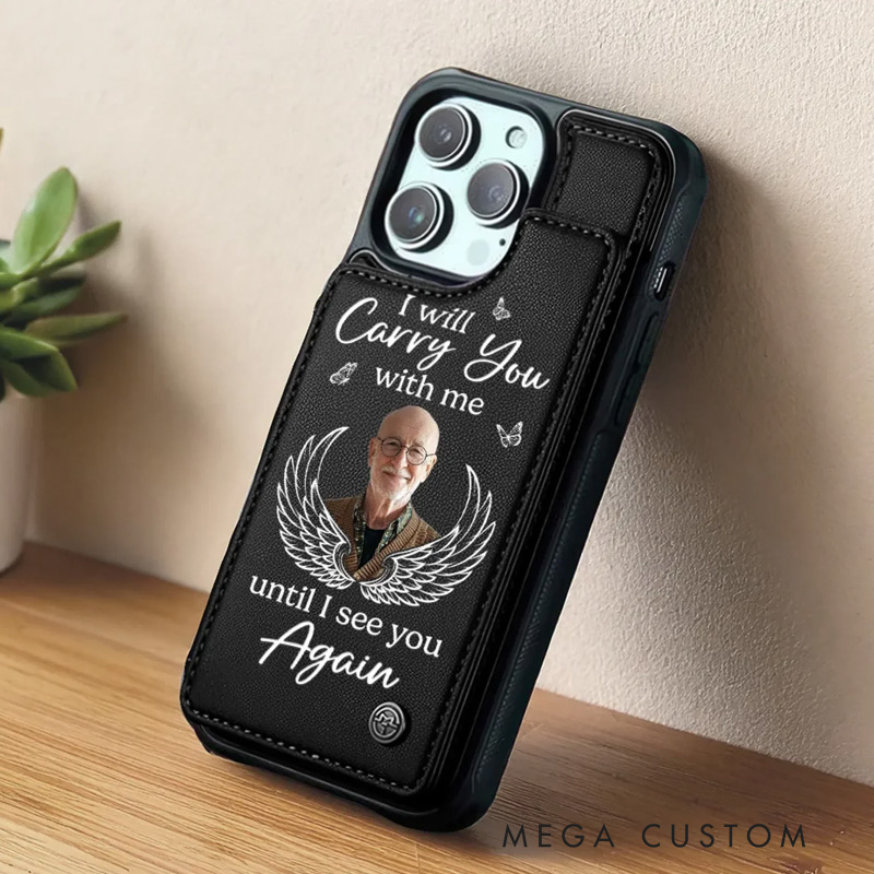 Personalized Photo Leather Flip Wallet Phone Case Memorial Sympathy Gifts for Loss of Loved One I’ll See You In My Dreams Until Then