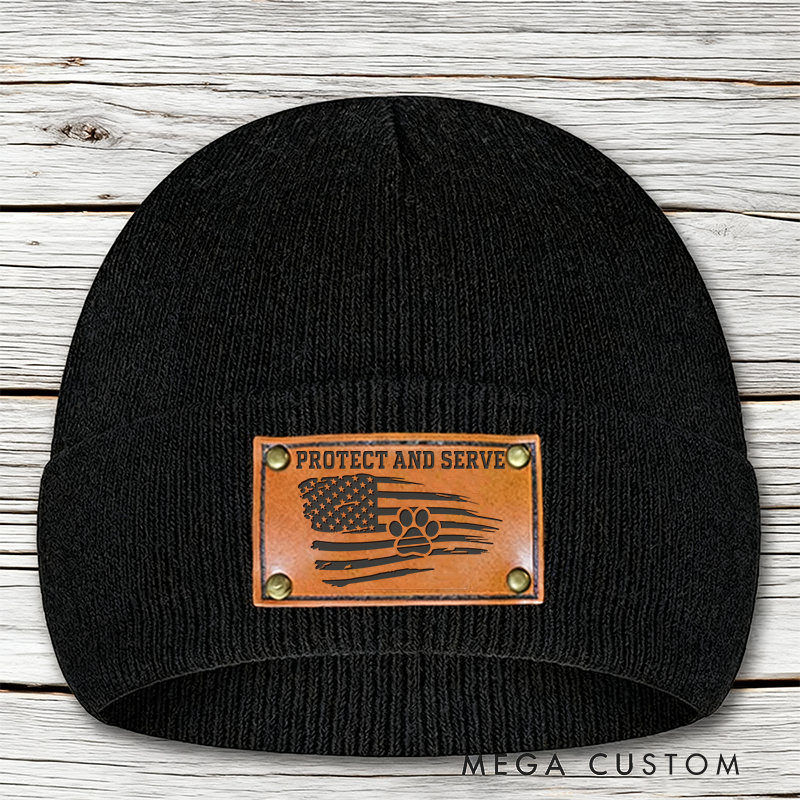 Personalized K9 Paws Beanie Leather Patch Design Unique Gift for Dog Lovers and K9 Handlers