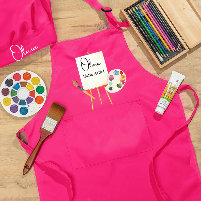 Personalized Little Artist Kids Art Apron Art Party Apron Chef Hat Set with Name Cooking Handcraft Activities Birthday Holiday Gift for Kids