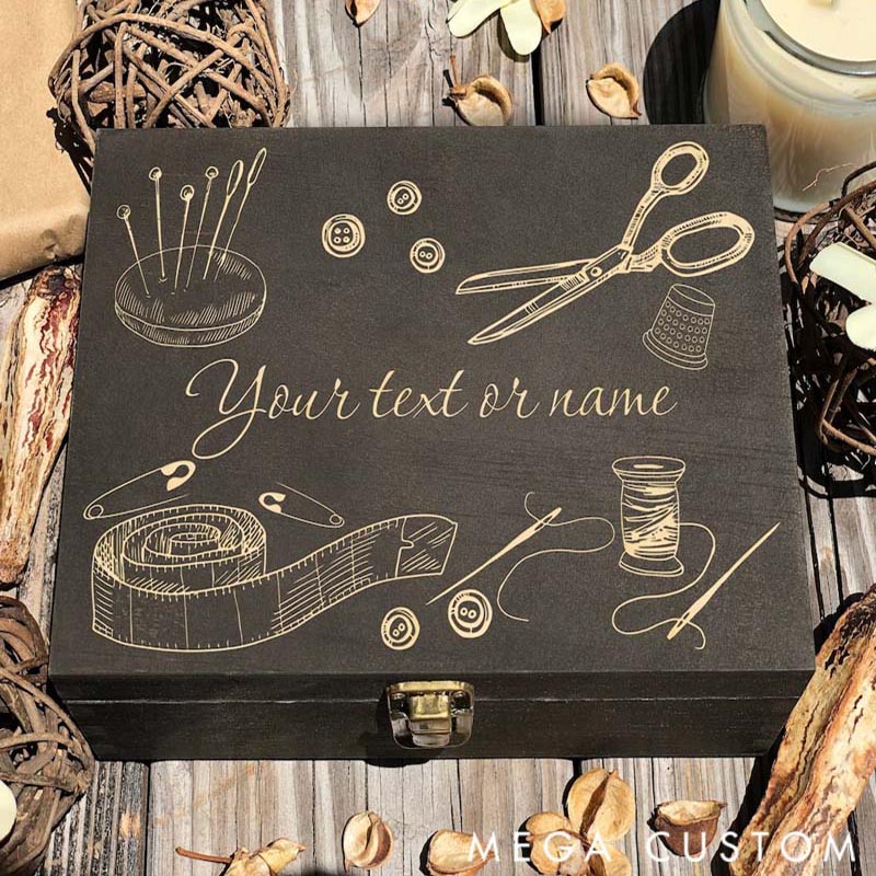 Personalized Engraved Wooden Sewing Box Keepsake Storage