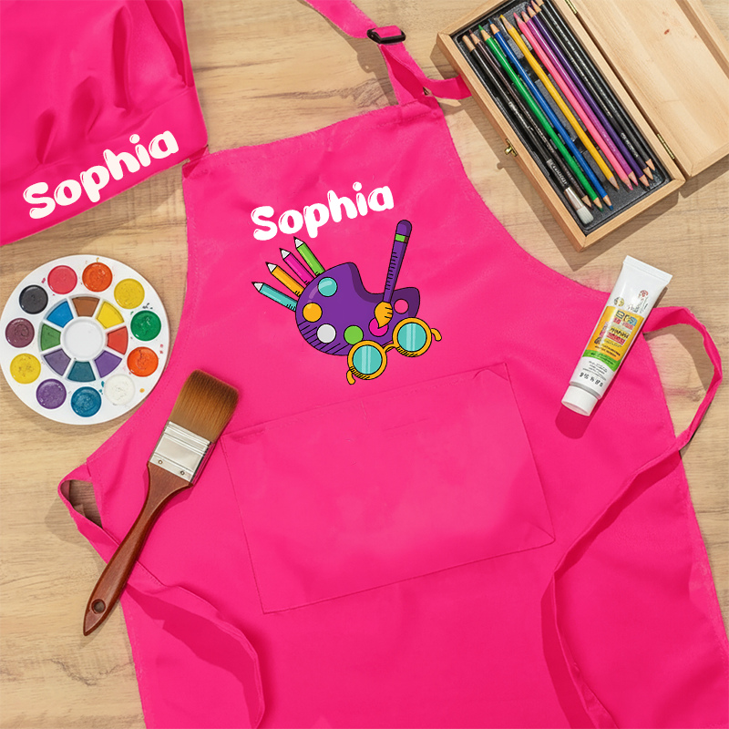 Personalized Art Palette Kids Art Apron Art Party Apron Chef Hat Set with Name Cooking Handcraft Activities Birthday Holiday Gift for Kids