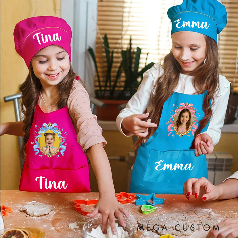 Personalized Photo Frame Apron with Custom Name and Adorable Pink Design for Memorable Mealtime Fun Kid Apron Funny Gift for Kids