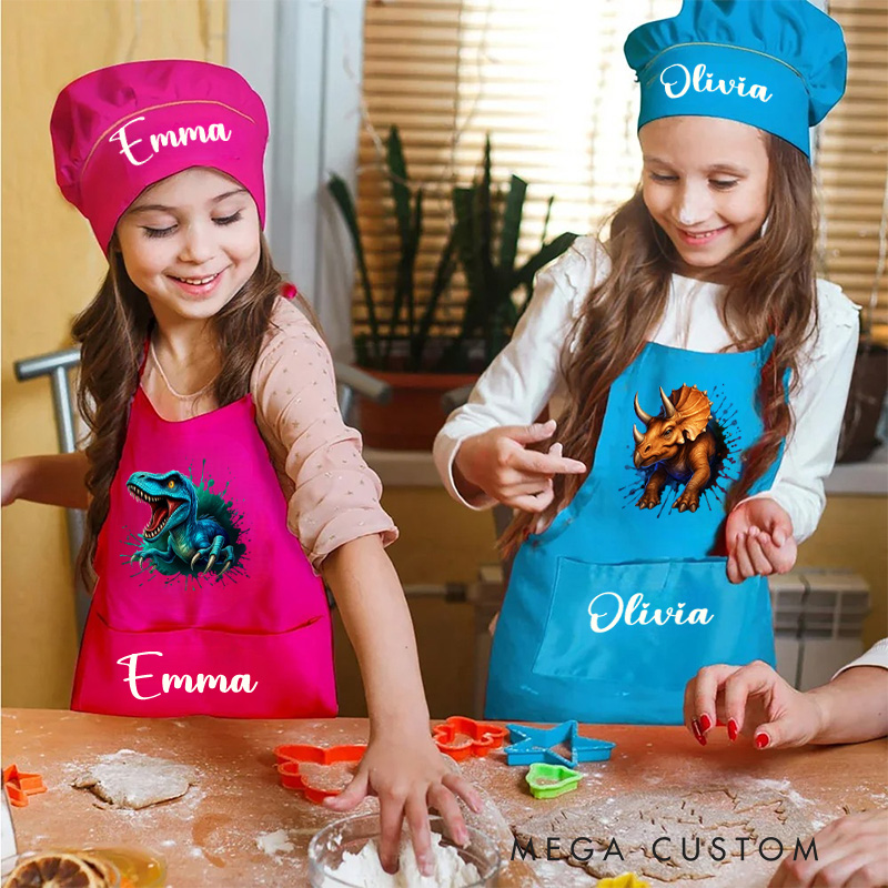 Personalized Dinosaur Art Apron with Custom Name for Creative and Exciting Painting Sessions Kid Apron Gift For Kids