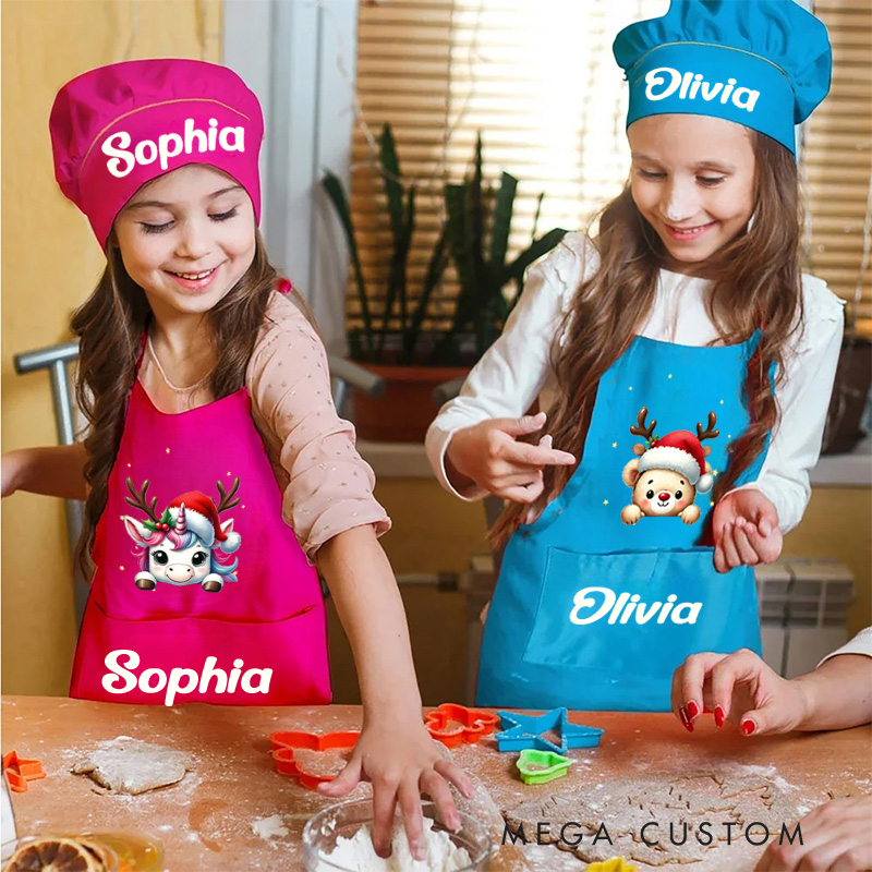  Personalized Festive Animal Apron with Custom Name for Joyful and Artistic Holiday Crafts Kid Apron Gift for Kids