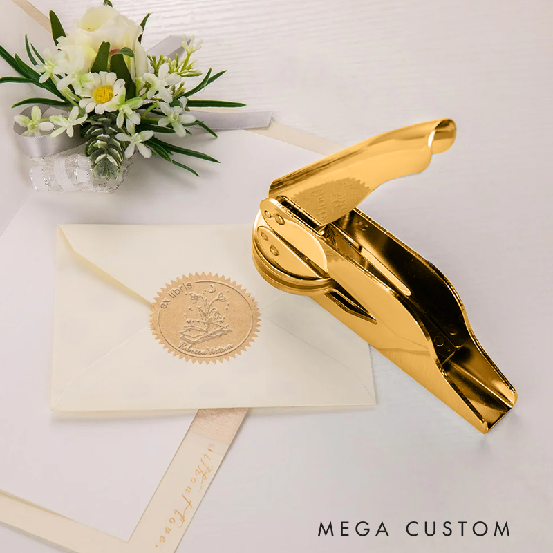 Personalized Zodiac Sign and Birth Flower Theme Book Embosser Stamp with Name Christmas Birthday Gift for Writer Librarian Book Lover