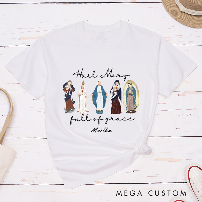 Personalized Blessed Virgin Mary Full of Grace Classic T-Shirt with Name Religious Gift Catholic Gift 